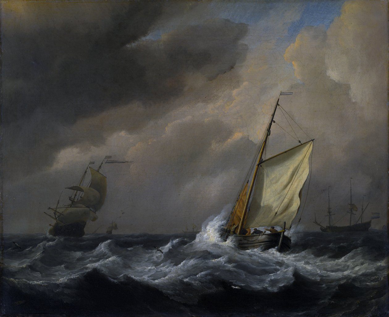 Güçlü Bir Esinti İçinde Yakın Çekilmiş Küçük Bir Hollanda Gemisi by Willem van de Velde the Younger