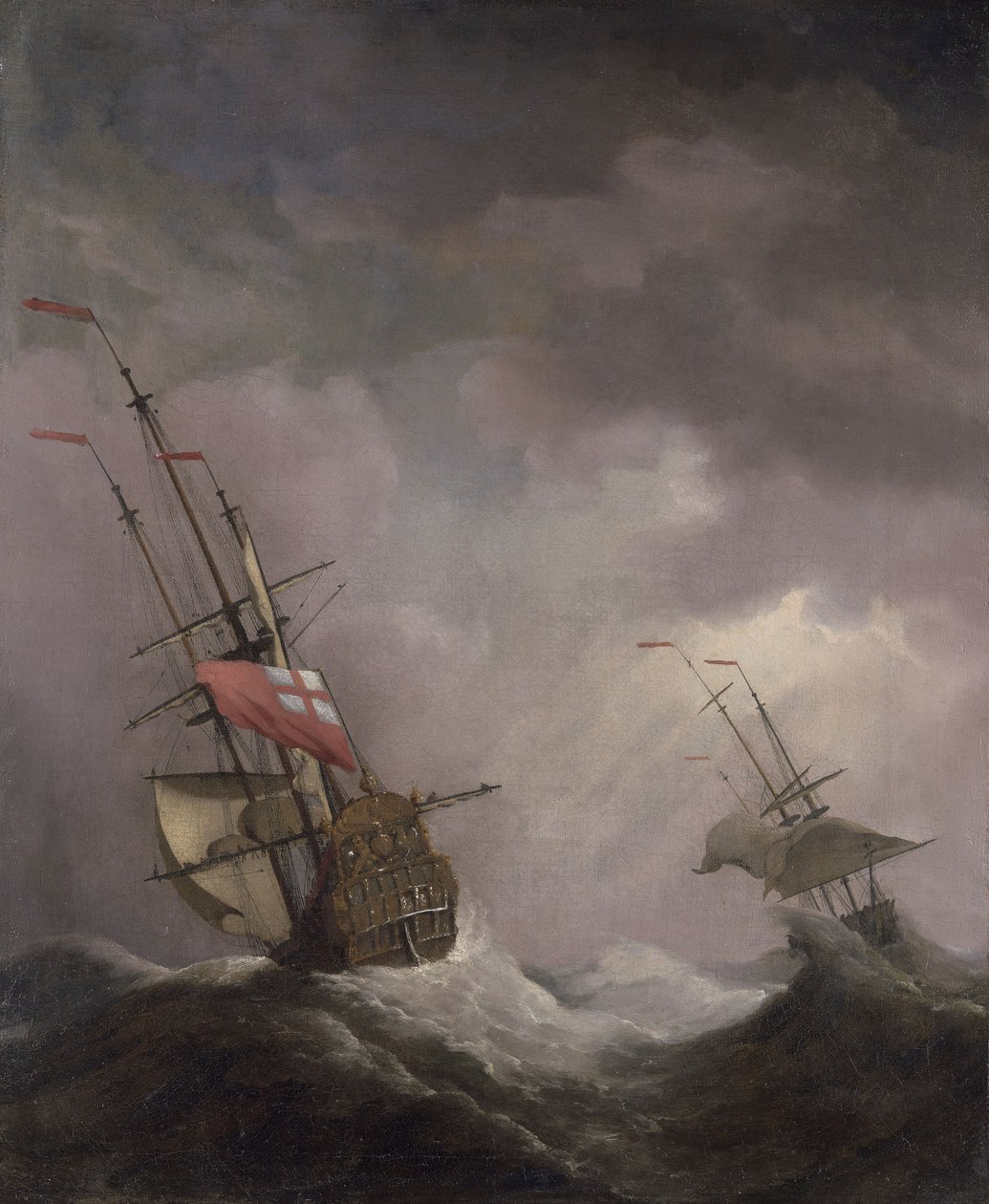 Fırtınada Koşan Denizde Bir İngiliz Gemisi by Willem van de Velde the Younger