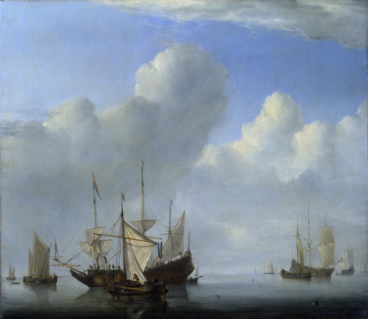 Bir Gemi demirlemeye geliyor ve bir diğeri Yelken altında by Willem van de Velde the Younger
