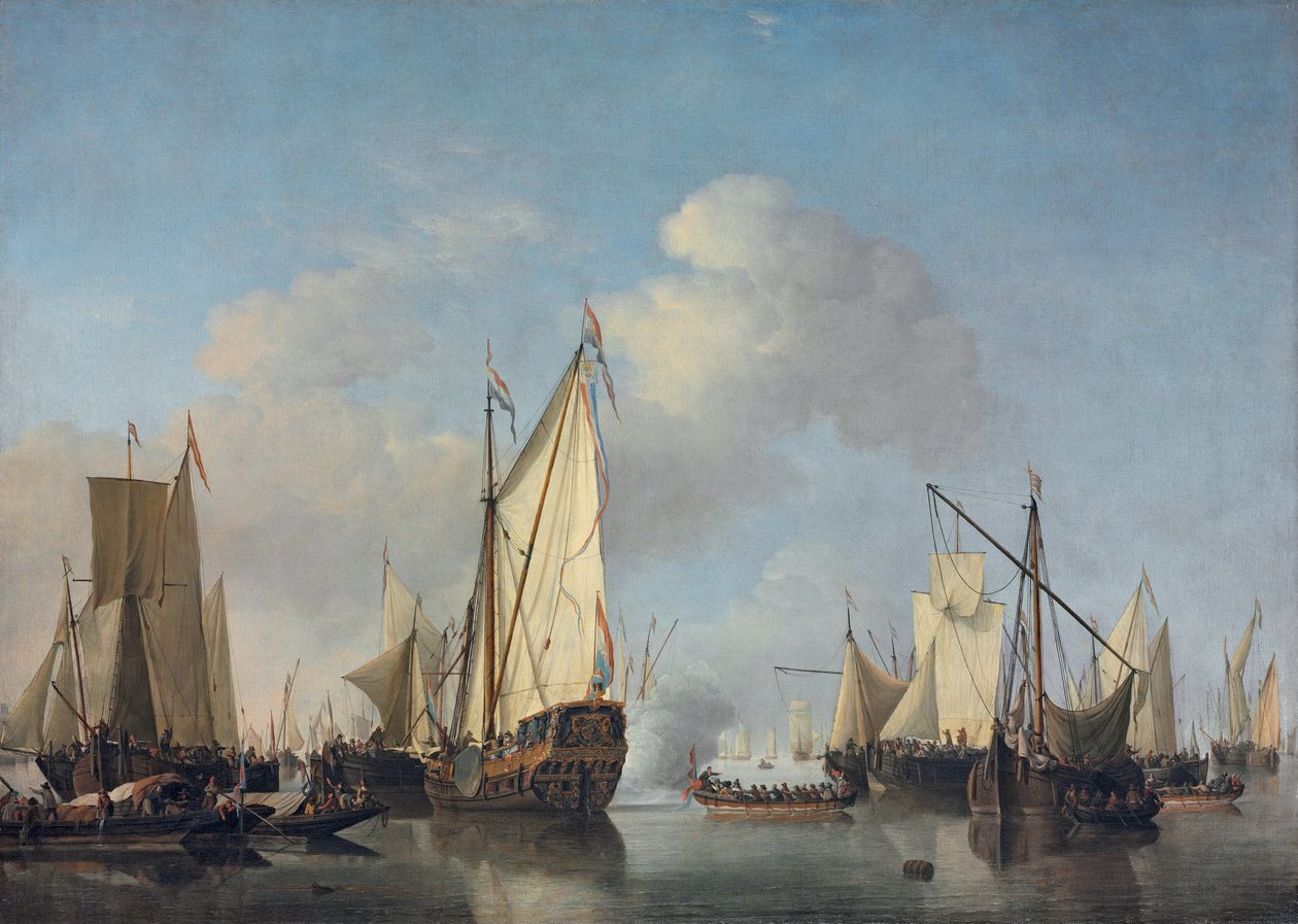 Çok hafif bir havada bir Devlet Yatı ve diğer gemiler by Willem van de Velde the Younger