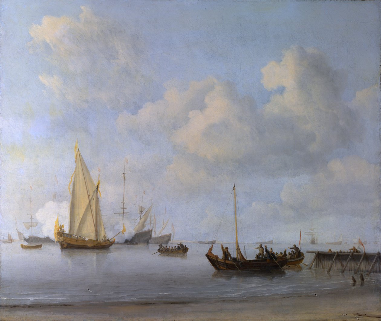 Sakin bir Yata çeken tekneler by Willem van de Velde the Younger