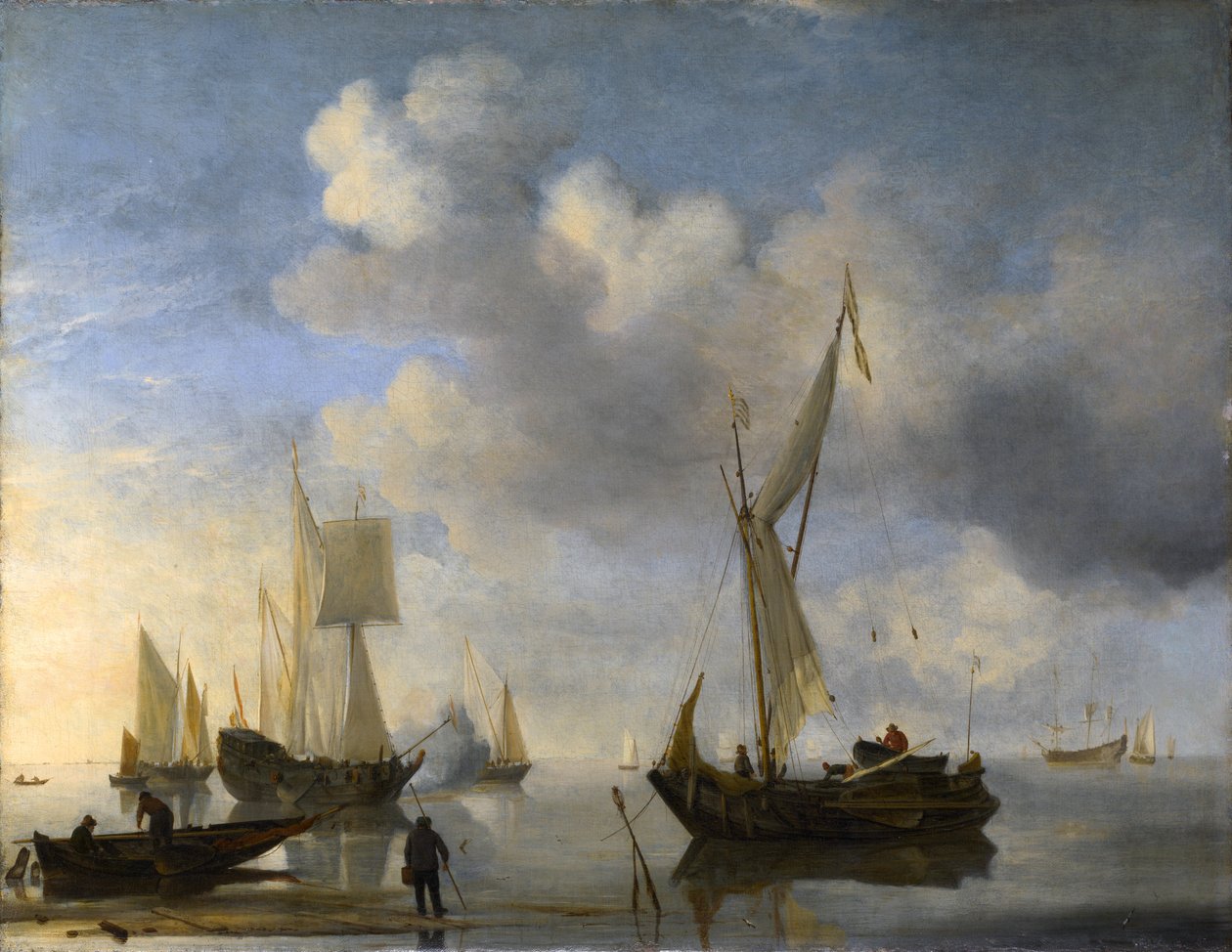 Bir Sakin, Bir Selam Veren Kıyıda Yatan Hollanda Gemileri by Willem van de Velde the Younger