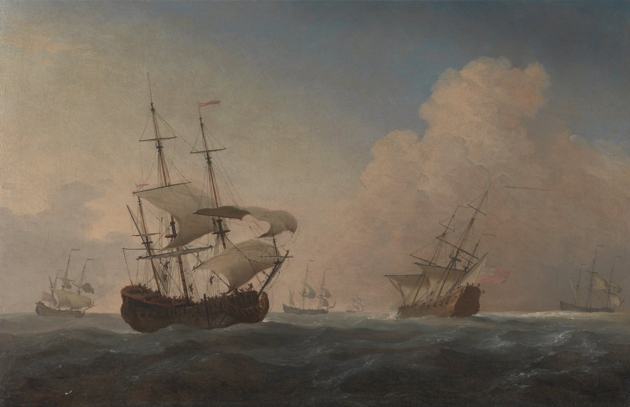 İngiliz Savaş Gemileri Açık Deniz Esintisinde Yatıyor by Willem van de Velde the Younger