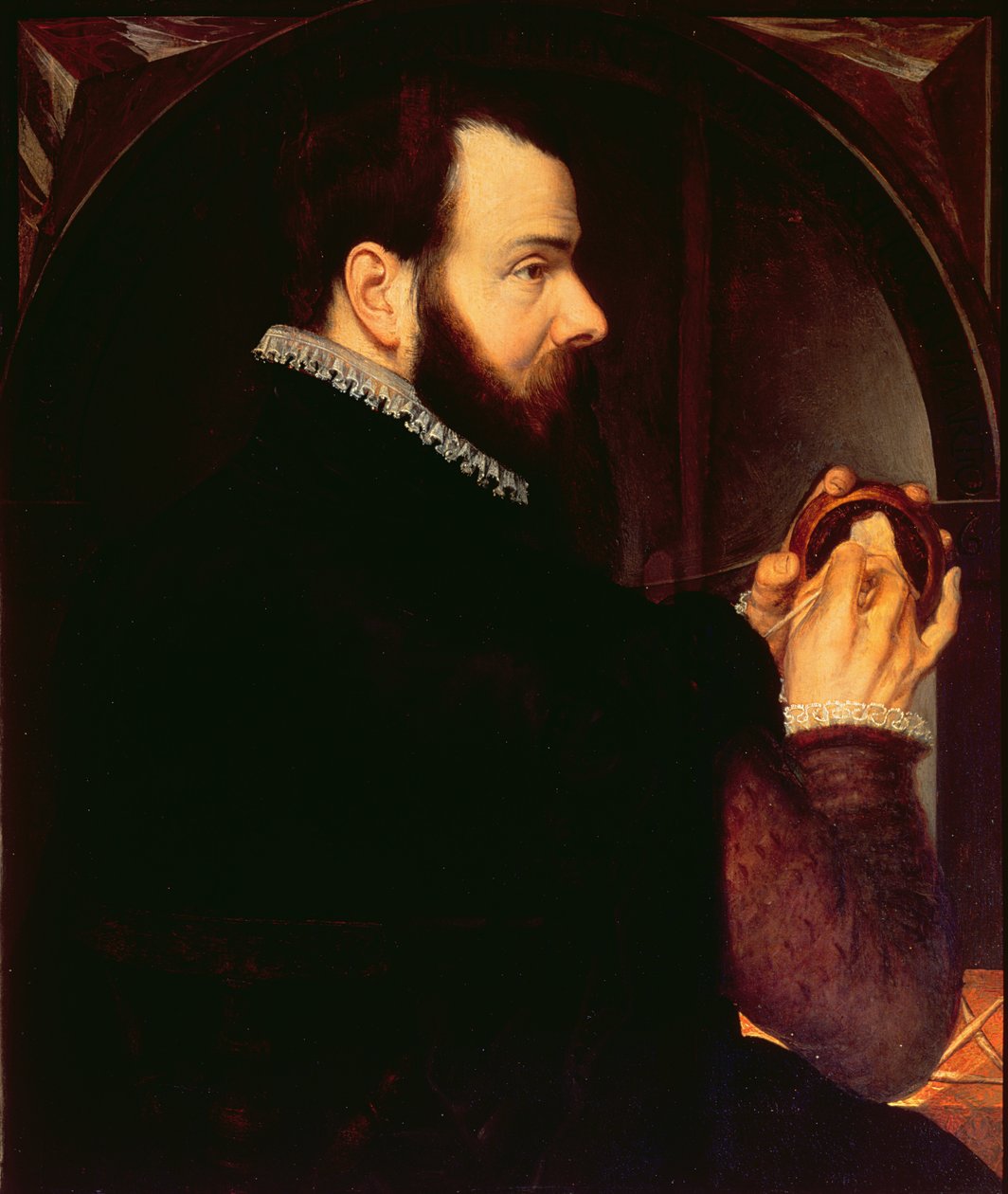 Balmumu portre madalyonu tutan kendi portre, 1564 (panel) by Willem van den Broecke