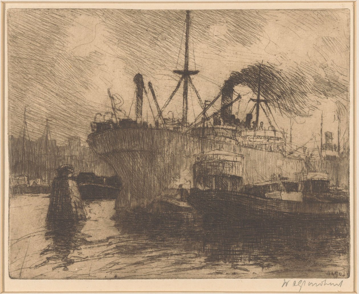 Rotterdam limanında demirleyen gemiler by Willem Adrianus Grondhout (signed by artist)