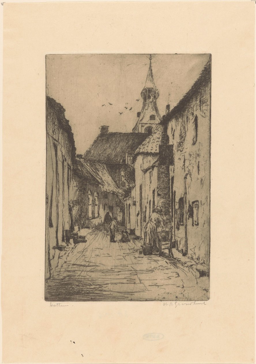 Hattem (nesne üzerindeki orijinal başlık) by Willem Adrianus Grondhout (signed by artist)