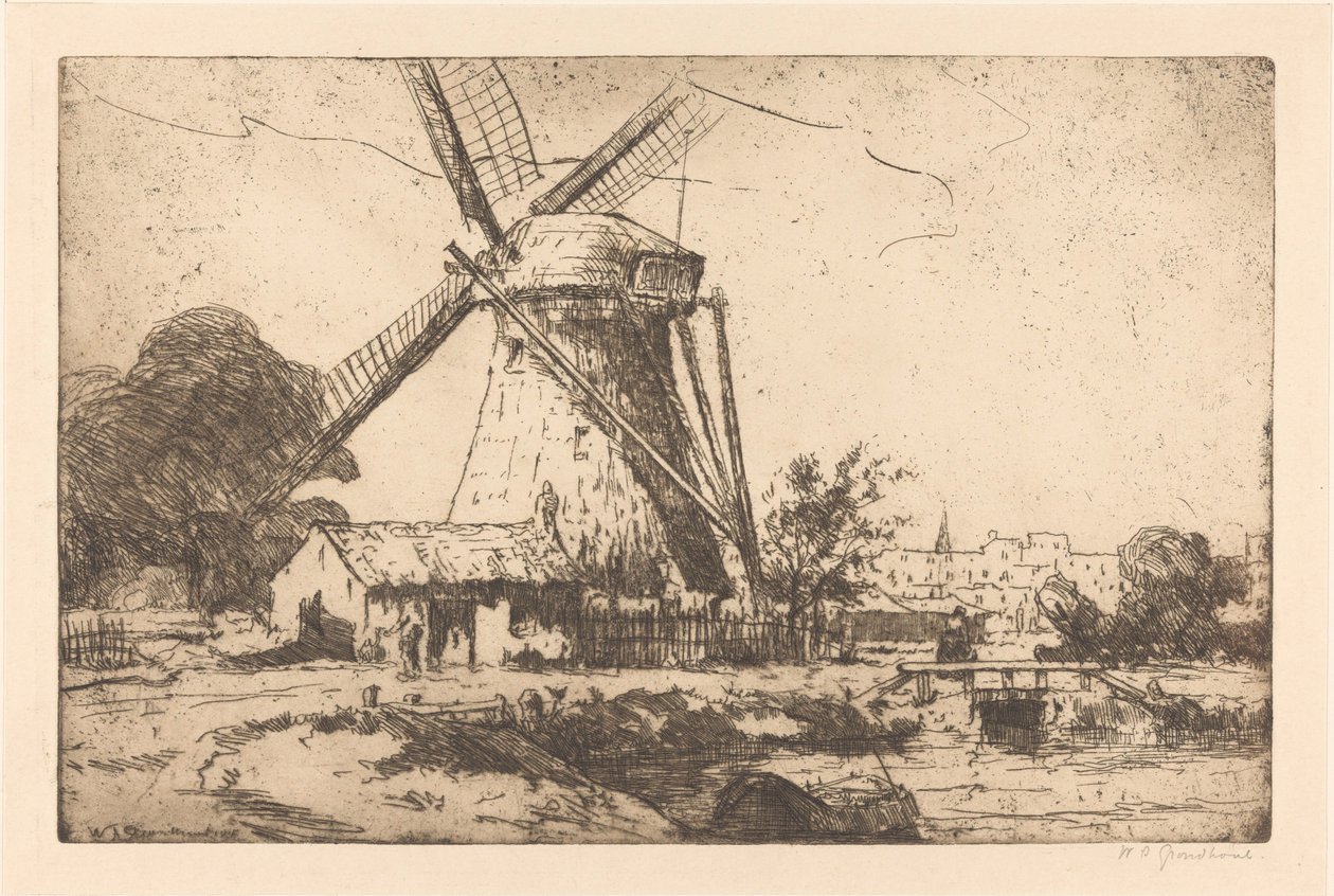 Lahey yakınlarındaki yel değirmeni by Willem Adrianus Grondhout (signed by artist)