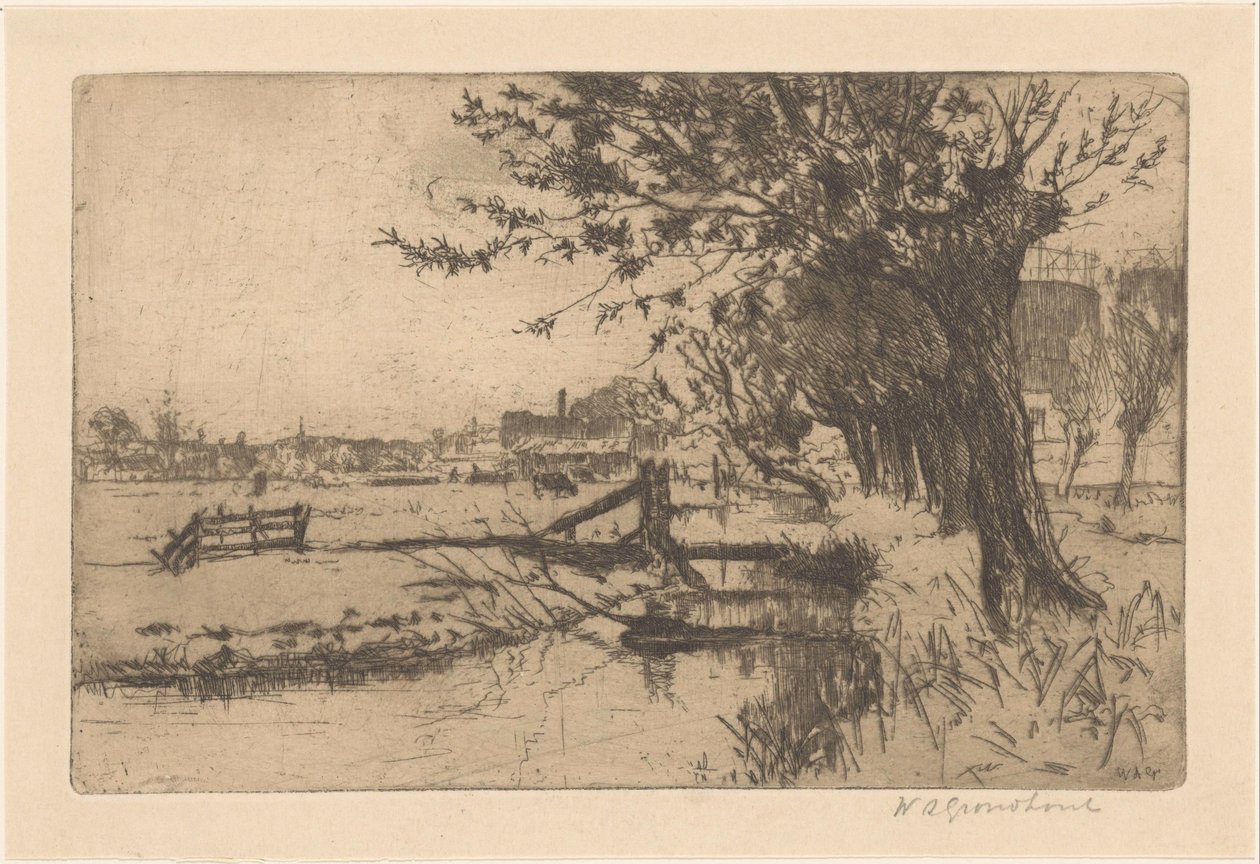 Lahey'deki Binckhorst'taki Belediye Gaz Fabrikasında Hendek by Willem Adrianus Grondhout (signed by artist)