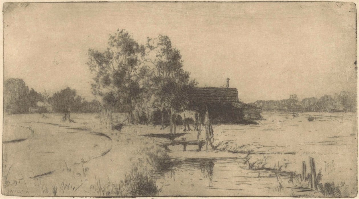 Lahey'deki Binckhorst'ta Ahır by Willem Adrianus Grondhout (signed by artist)