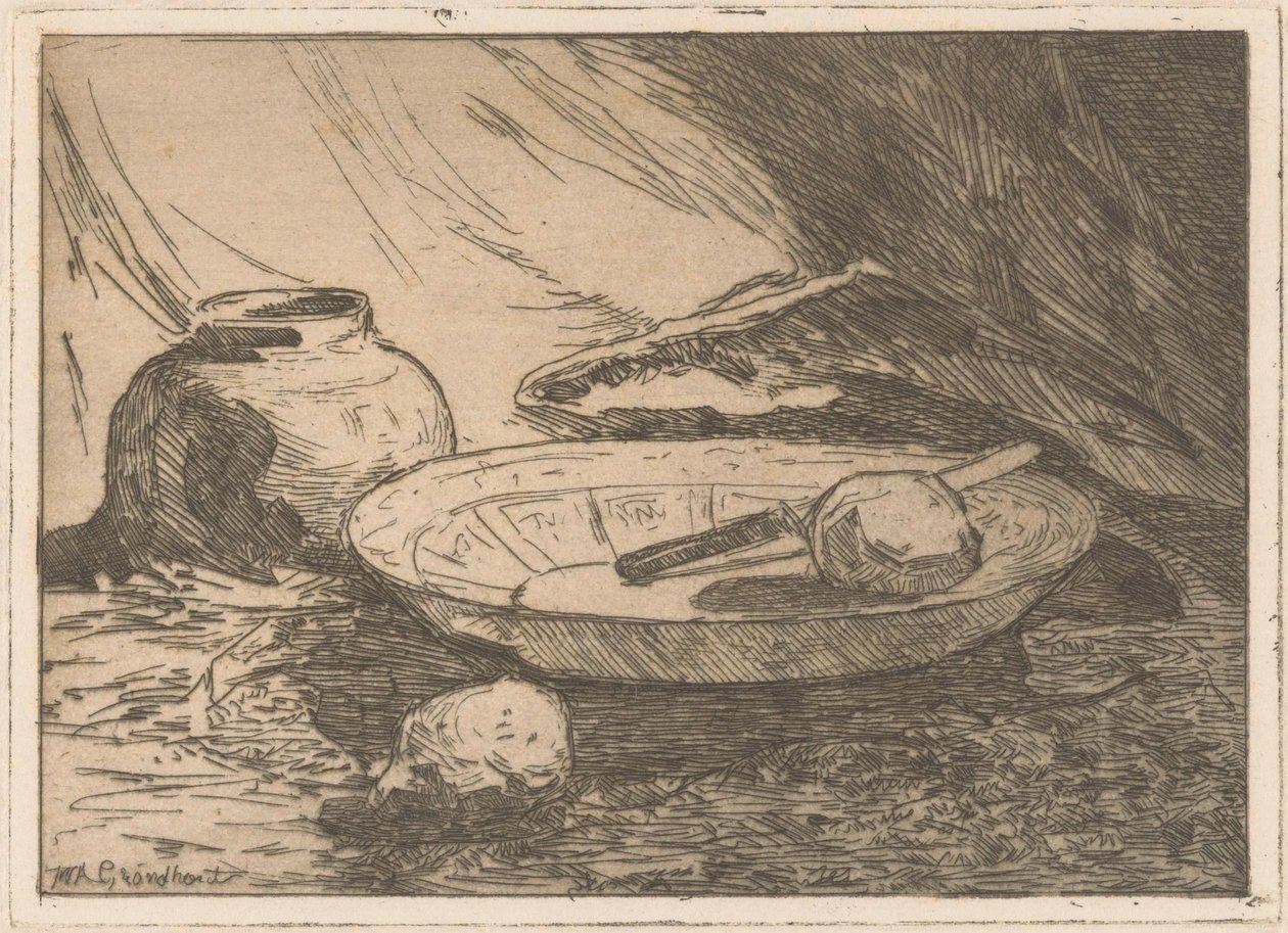 Pot ve kase ile natürmort by Willem Adrianus Grondhout (signed by artist)