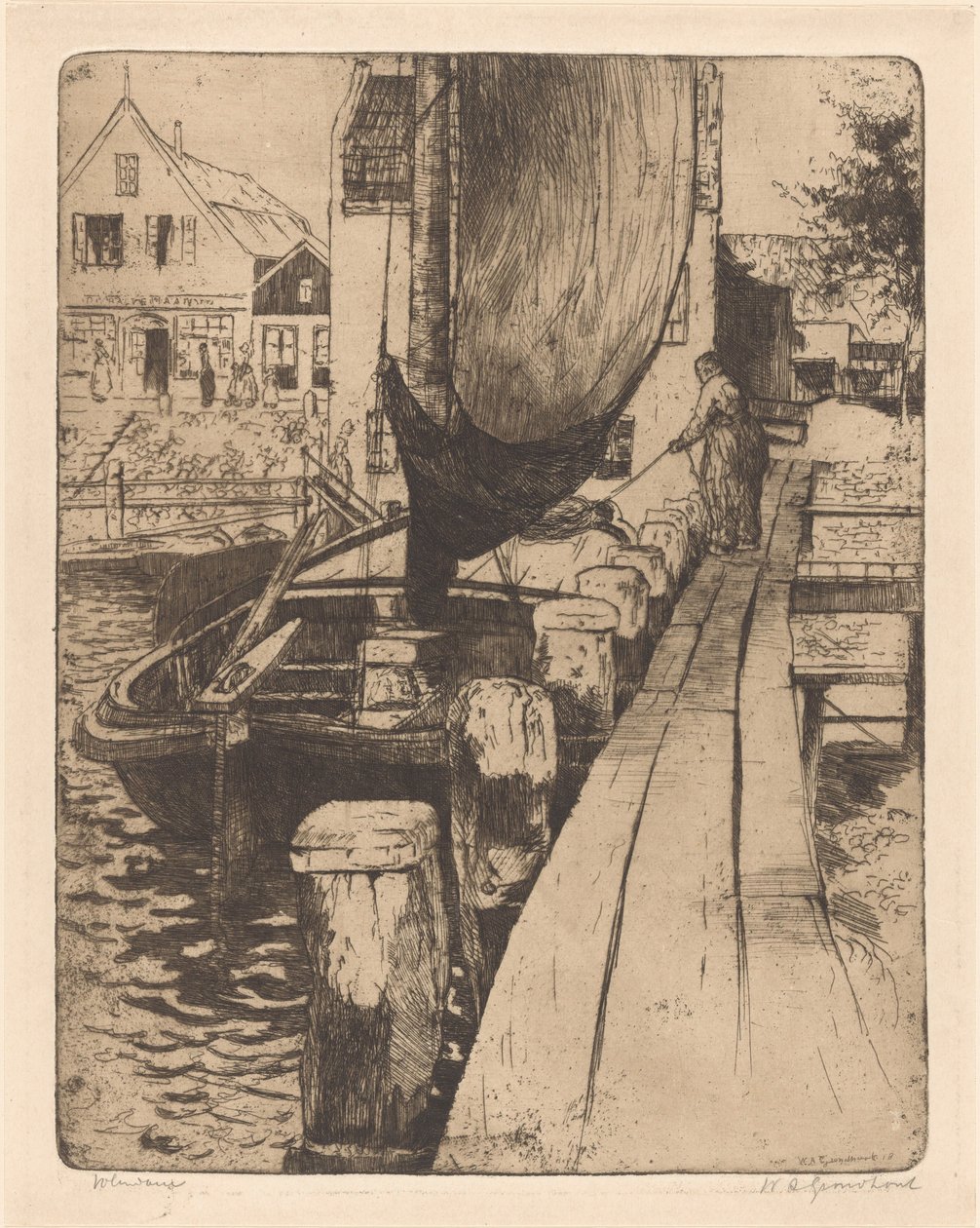 Volendam (nesne üzerindeki orijinal başlık) by Willem Adrianus Grondhout (signed by artist)