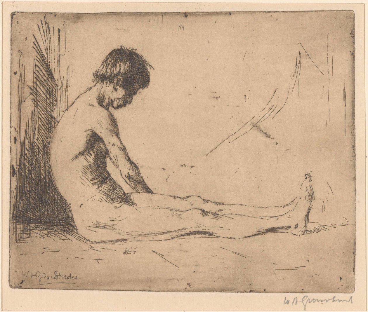 Oturan çıplak adam by Willem Adrianus Grondhout (signed by artist)