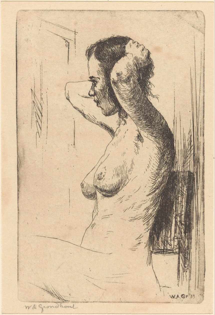 Oturan, çıplak kadın by Willem Adrianus Grondhout (signed by artist)