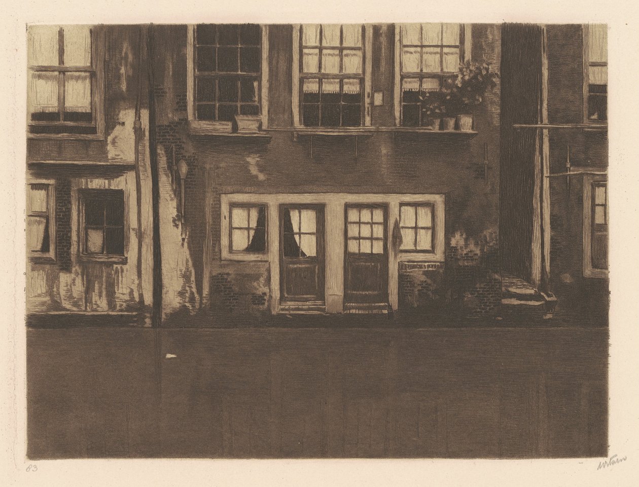 Oudezijds Achterburgwal, ortada iki kapı [Ortada İki Kapılı Oudezijds Achterburgwal] by Willem Arnold Witsen