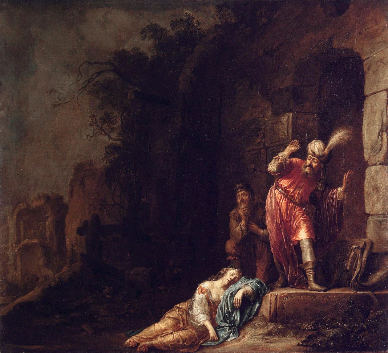 ""Efrayim Leviti"" Levili, Sevdiğinin Eşkıyalar Tarafından Suistimal Edilen Cansız Bedenini Buluyor (Levili'nin Cariyesinin Ölümü) Resim Willem Bartsius (Bartius)(1612-1657) by Willem Bartsius