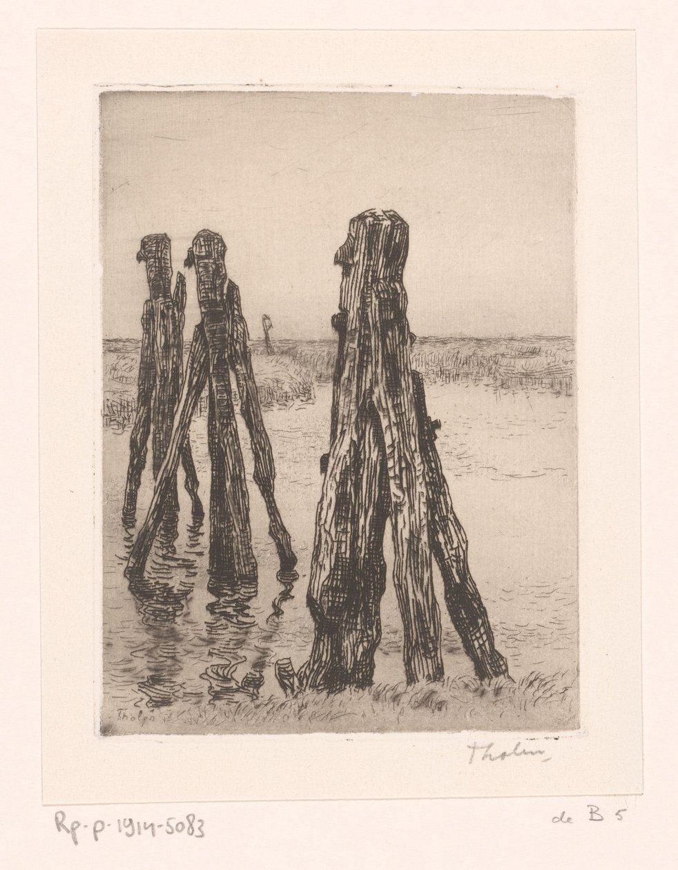 Düşük suda üç demirleme direği Ducdalven (orijinal başlık) by Willem Bastiaan Tholen (signed by artist)