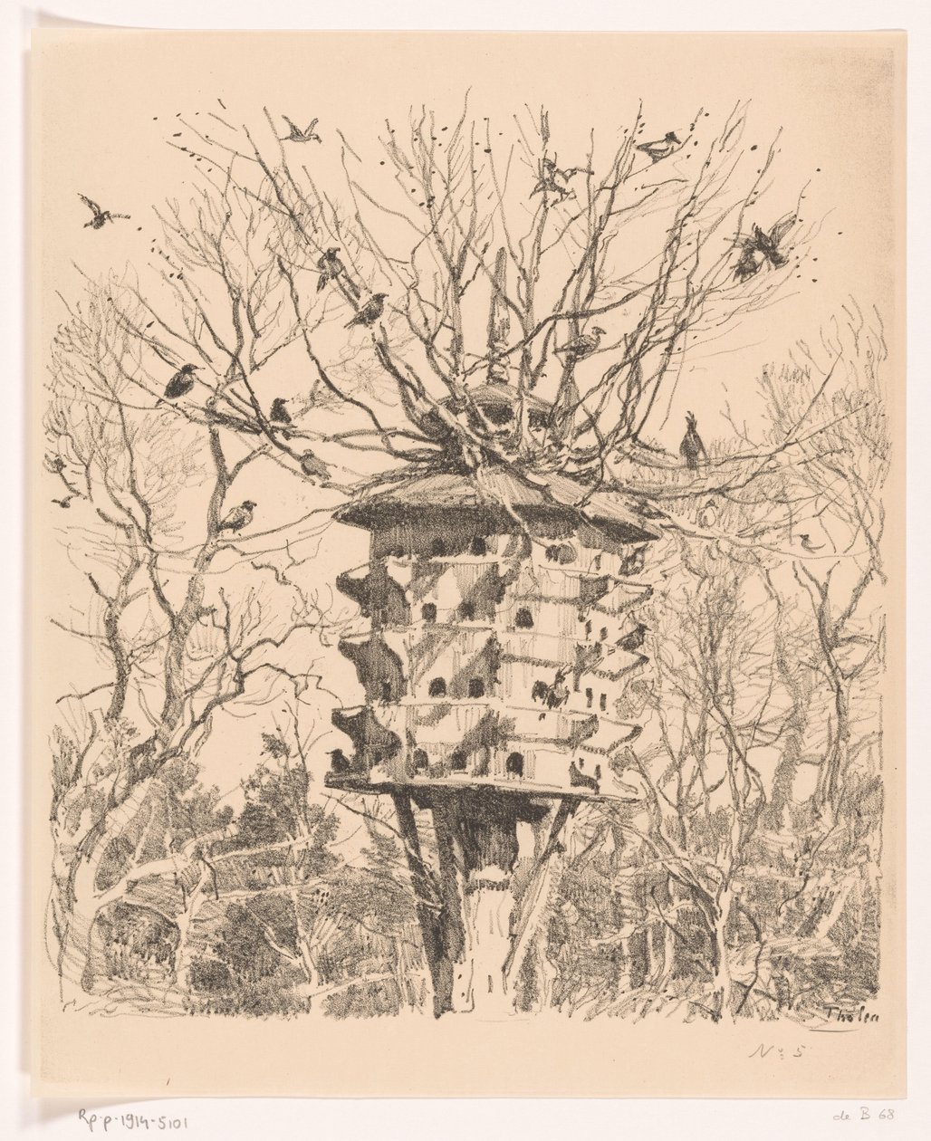 Bir ağaç üzerinde büyük kuş evi Kuş villası (orijinal başlık) by Willem Bastiaan Tholen