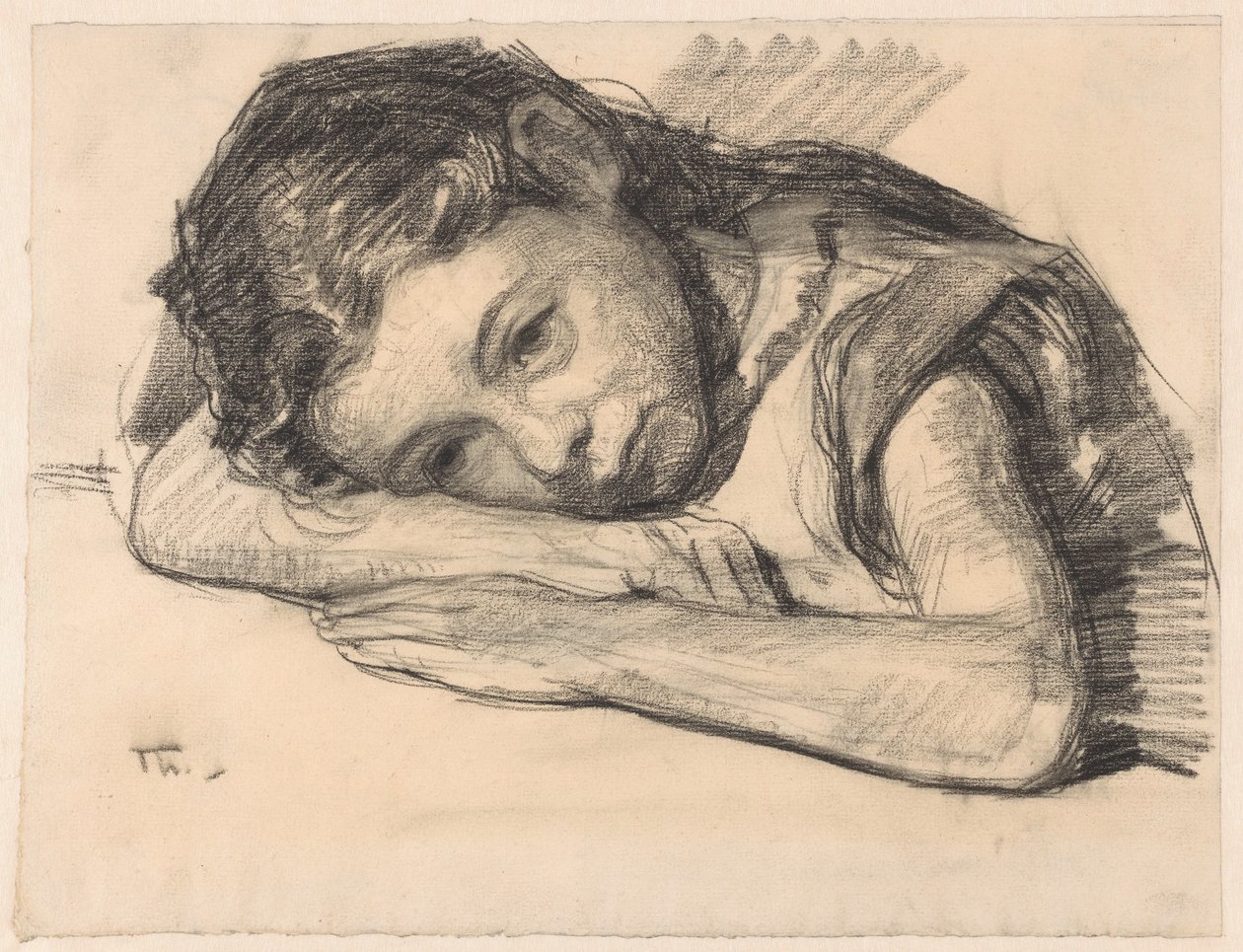 Çocukken Liesbeth veya Dora Arntzenius, bir koluna yaslanmış by Willem Bastiaan Tholen