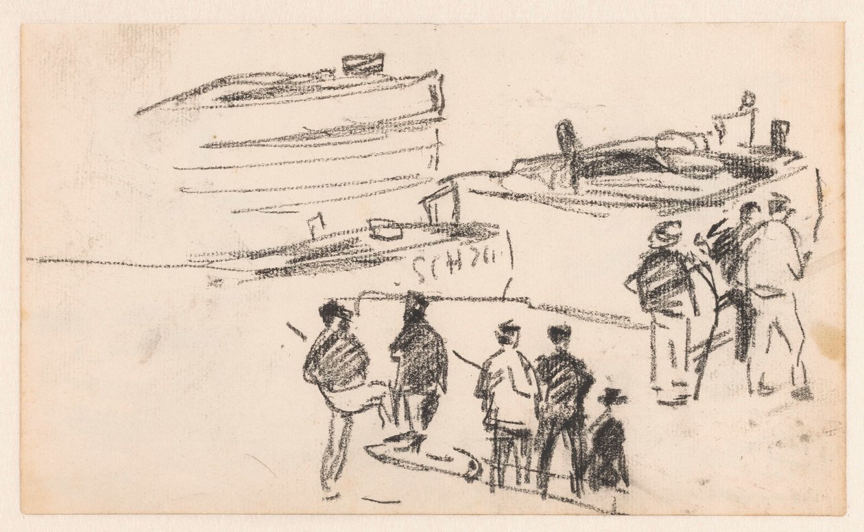Arka planda gemilerle karaya çıkan kaptanlar by Willem Bastiaan Tholen