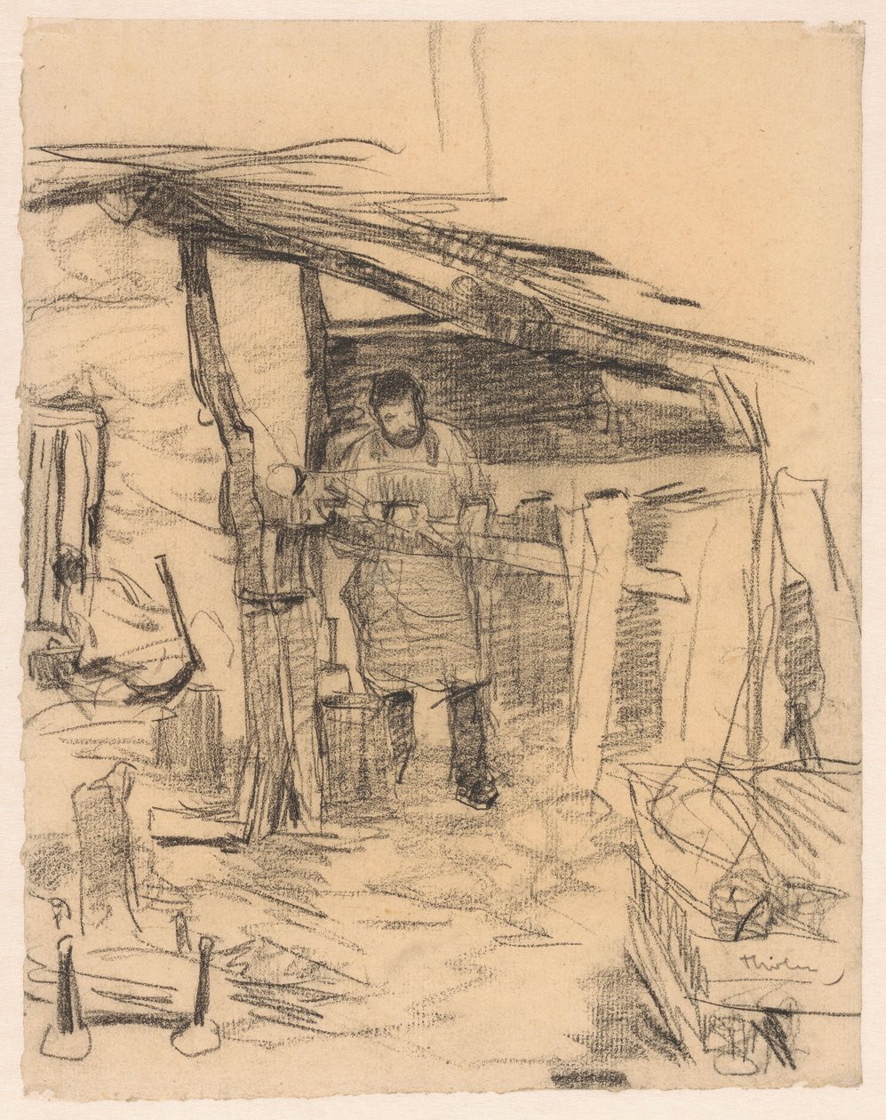 Bir kulübe için bir iskelet yapan marangoz by Willem Bastiaan Tholen