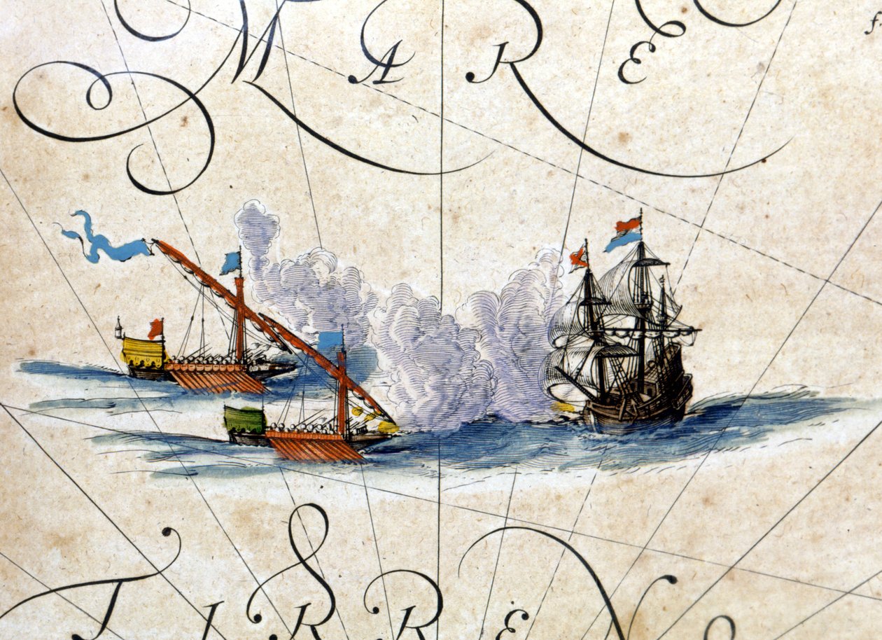 İki kadırga ve bir karak arasındaki savaş. Atlas, Willem Janszoon Blaeu (1571 - 1638) by Willem Blaeu