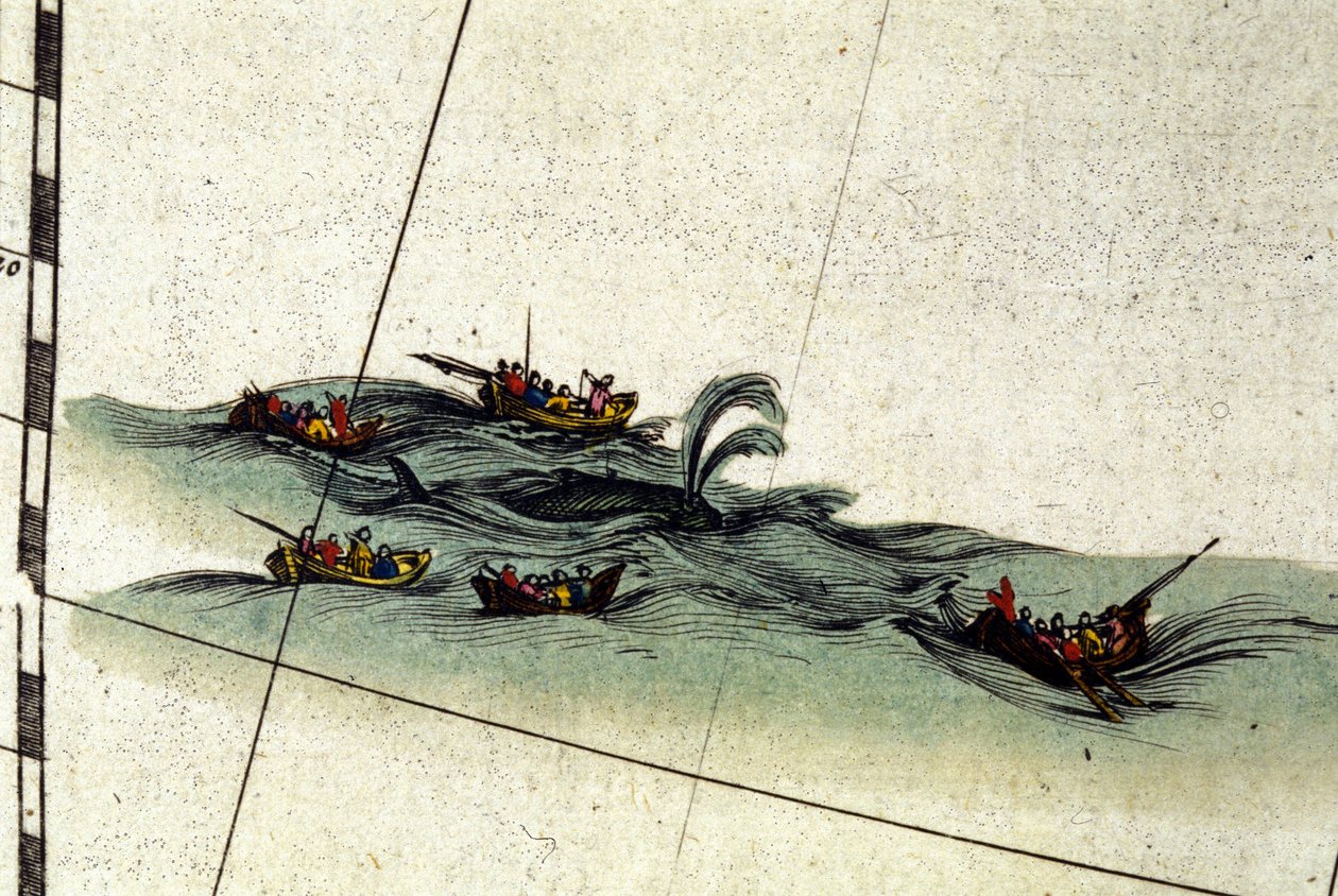 Breton balıkçıları balinaları el zıpkınlarıyla avlarlar. William Blaeu