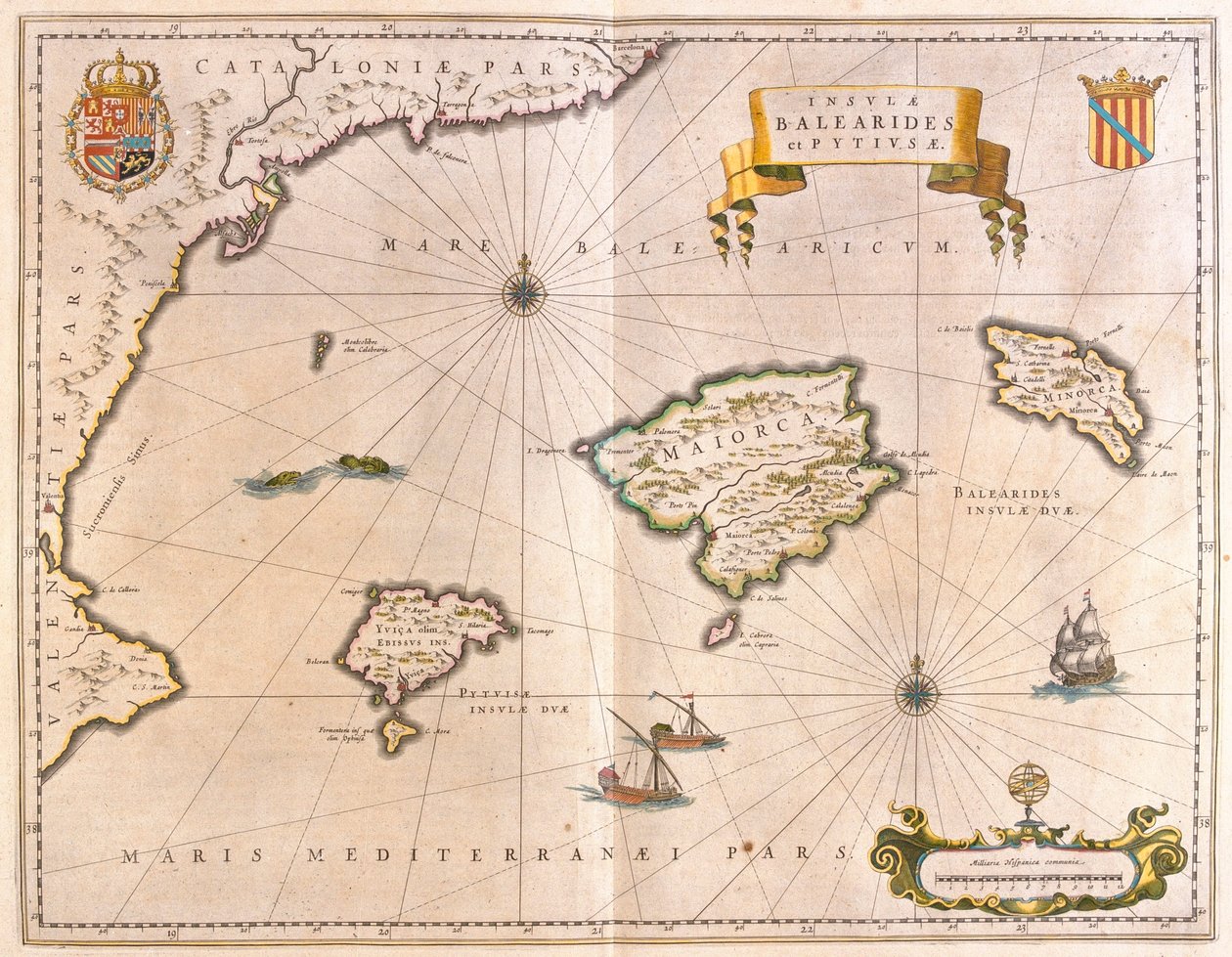 Mayorka, Minorka ve İbiza, Katalonya ve Valensiya kıyıları dahil, Willem Blaeu