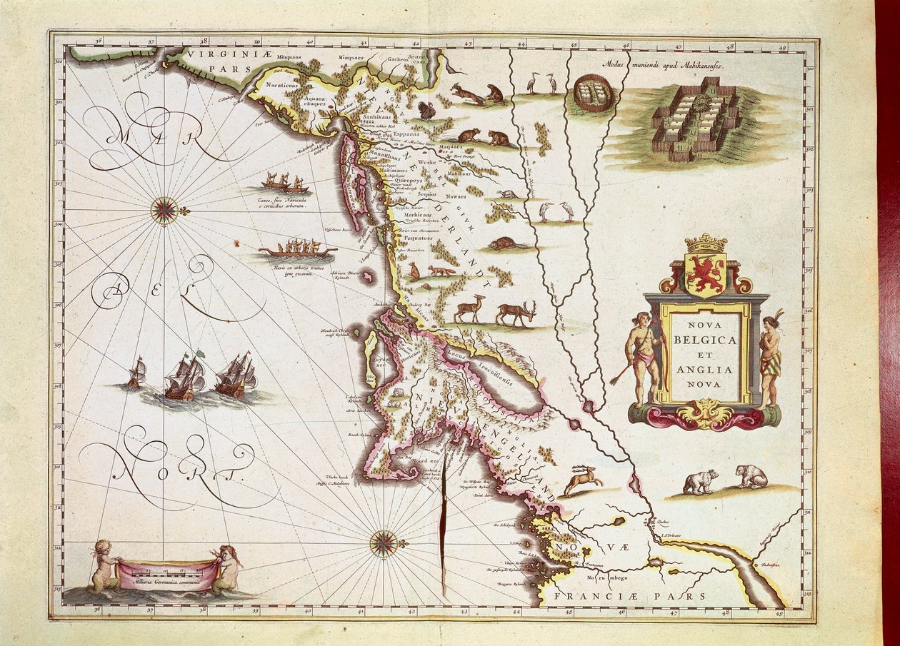 Nova Belgica veya New Belgium ve Willem Janszoon Blaeu tarafından Anglia Nova veya New England haritası by Willem Blaeu