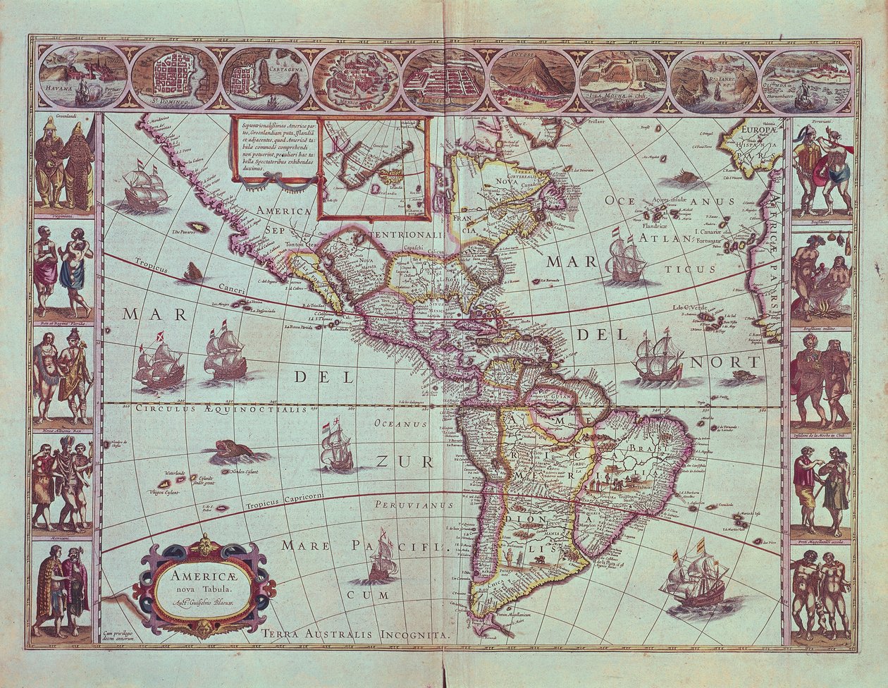 Güney Amerika haritasını gösteren levha by Willem Blaeu