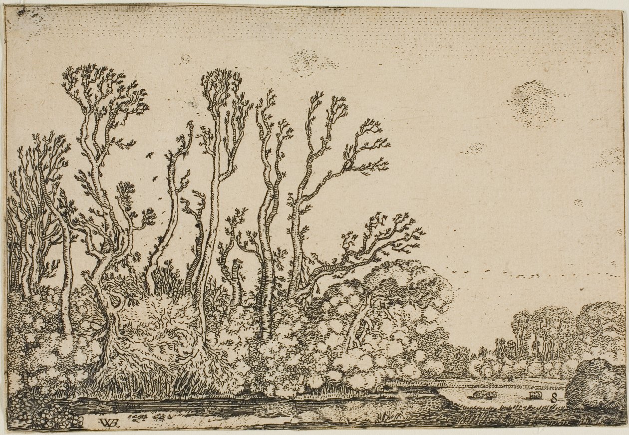 Ağaçlar, Gölet ve Koyunlarla Manzara by Willem Buytewech