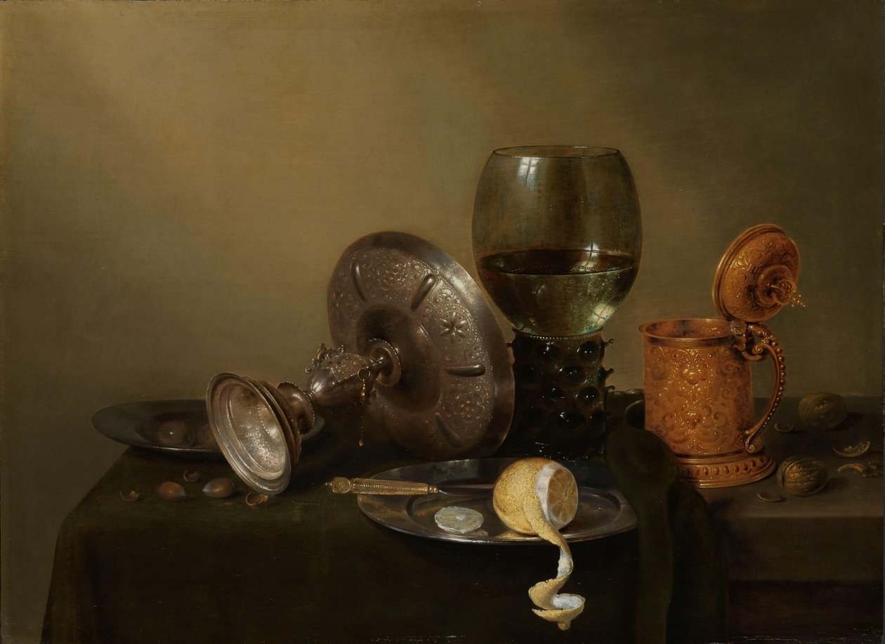 Yaldızlı bir Bira Tankard ile natürmort by Willem Claesz. Heda