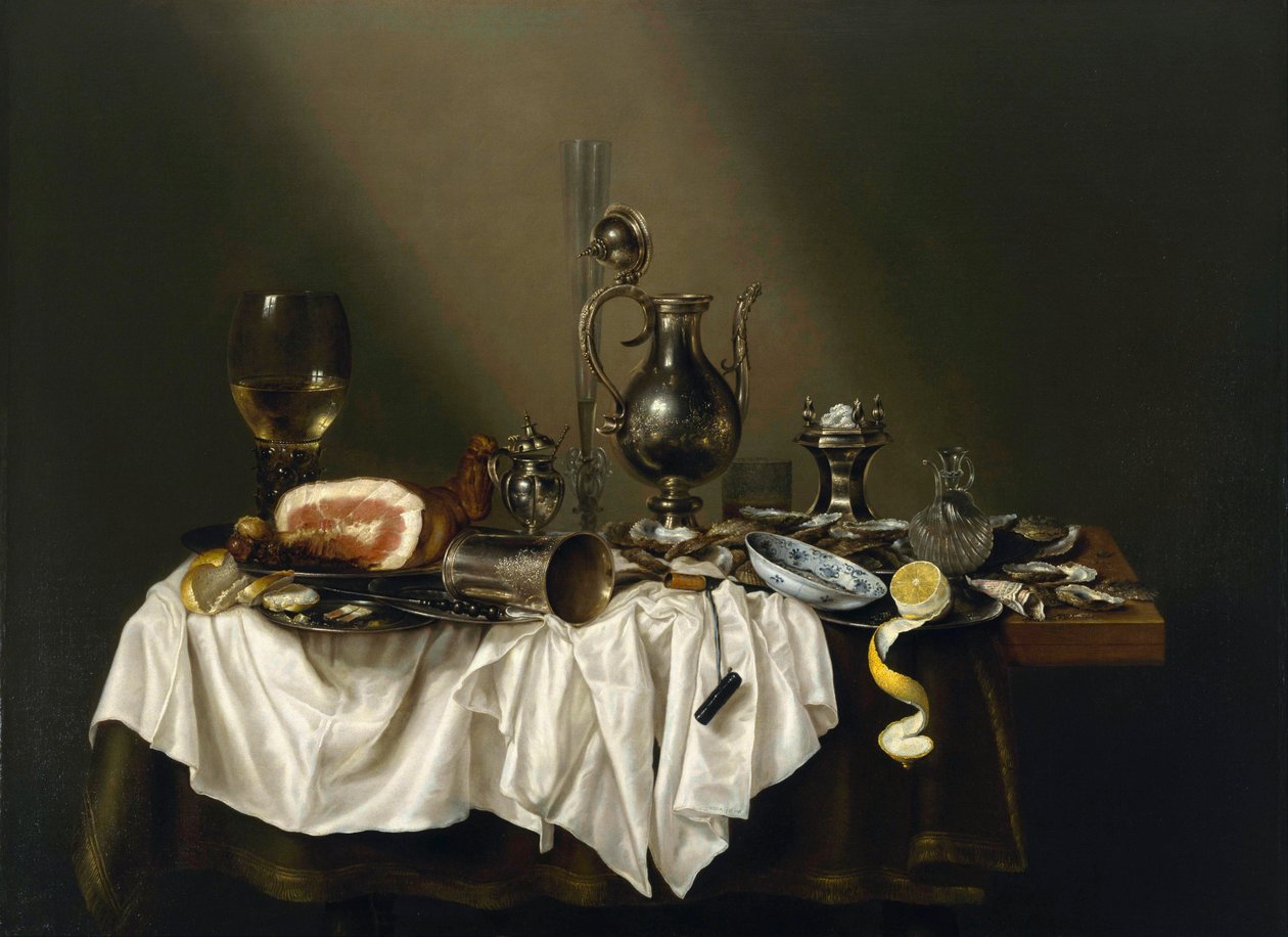 "" Jambonlu Ziyafet Parçası "" (Jambonlu Ziyafet Parçası) Tablo Willem Claesz (Claeszoon) Heda (1594-1680) - 1656 - Tuval üzerine yağlıboya Dim 111x152 cm Güzel Sanatlar Müzesi, Houston by Willem Claesz. Heda