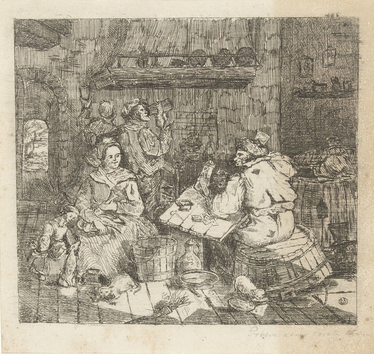 Kağıt oynayan ve mutfakta içki içen erkekler by Willem Cornelis van Dijk