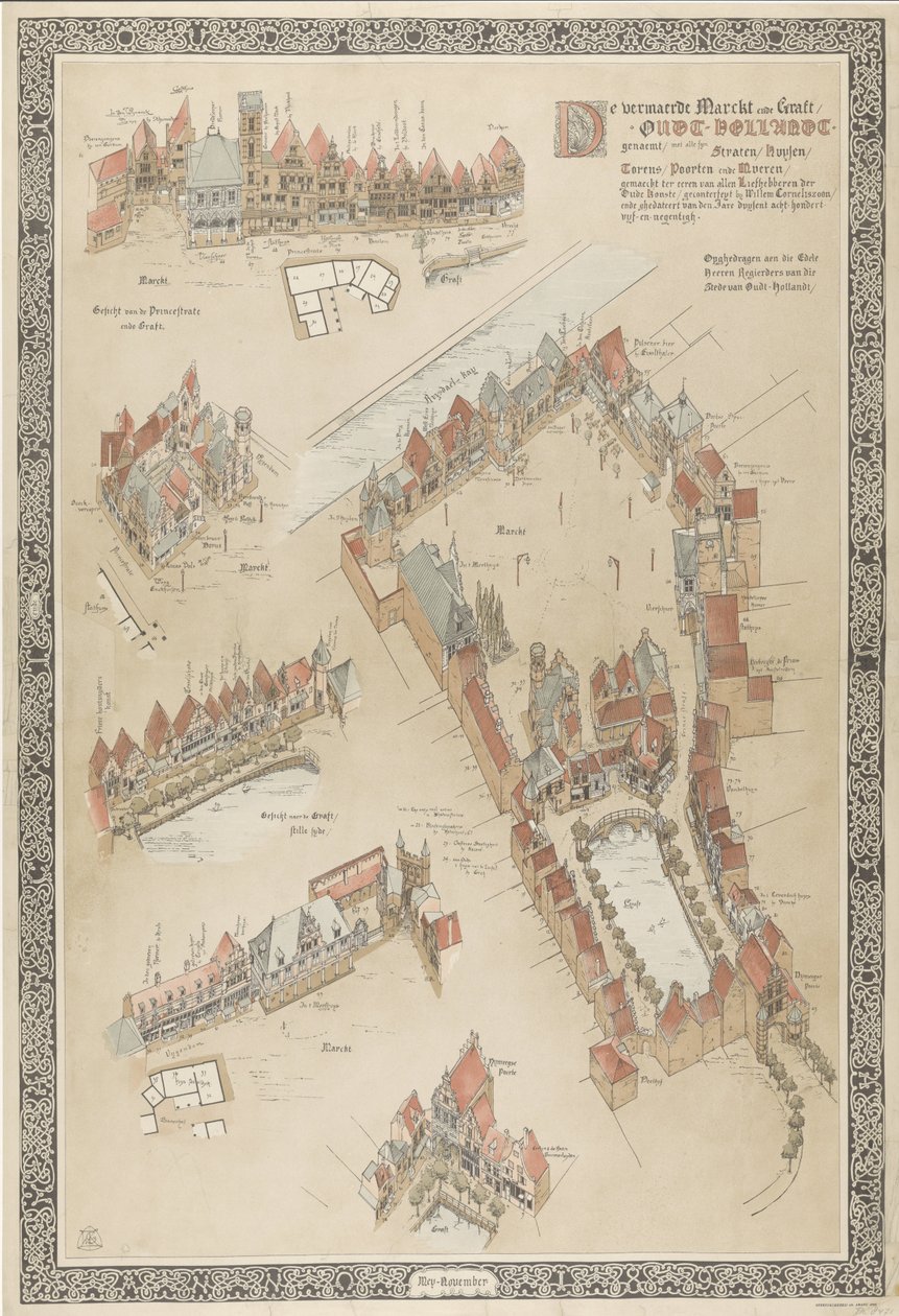 Eski Hollanda Haritası, 1895 De vermaerde Marckt ende Greft / Oudt-Hollandt adlı / tüm syn Straten / Huysen (...) ile Eski Sanatın tüm Aşıkları onuruna yapılmıştır (...). (nesne üzerindeki başlık) by Willem Corneliszoon