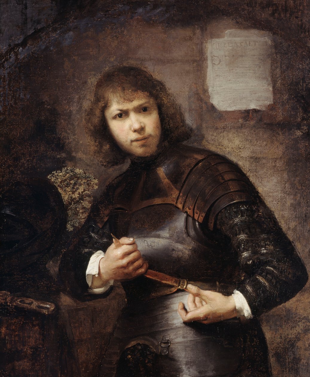 Dörtte üç boyunda duran, kemerini büken bir Asker, by Willem Drost
