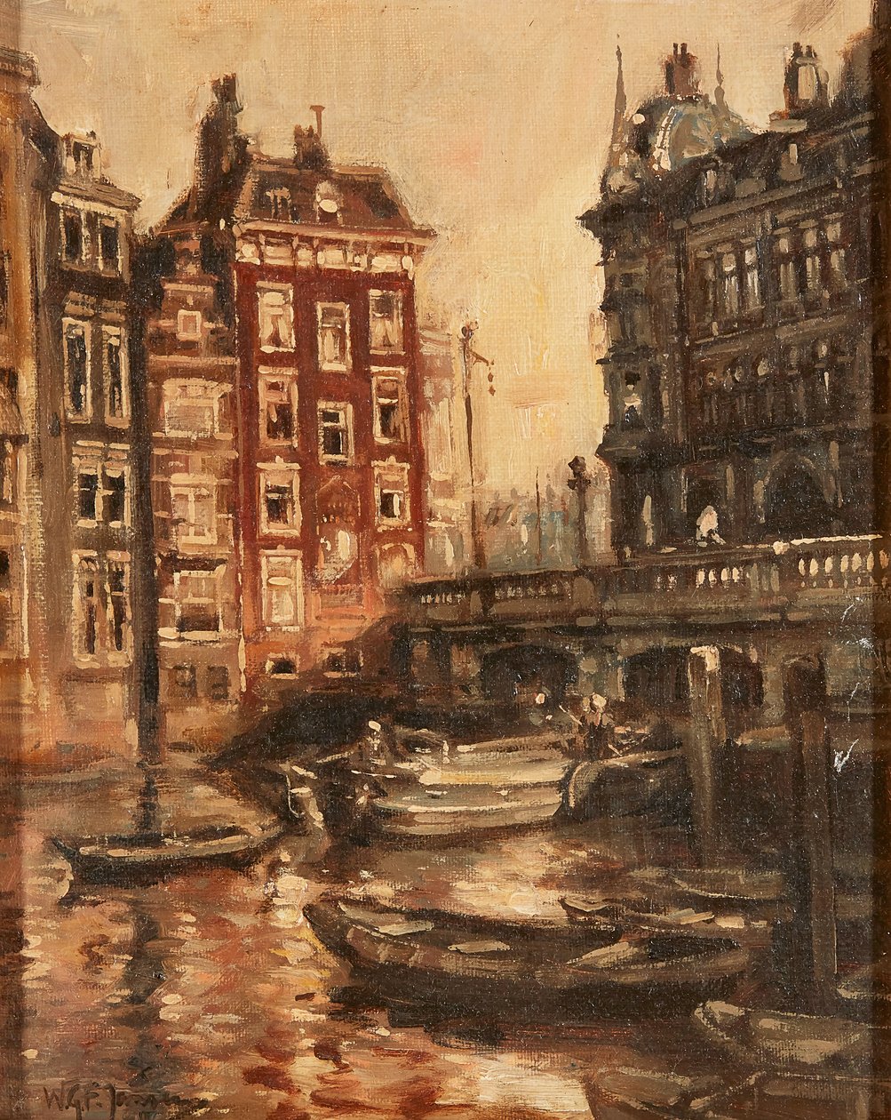 Kanal üzerindeki köprü, Rotterdam (tuval üzerine yağlı boya) by Willem Georg Frederik Jansen
