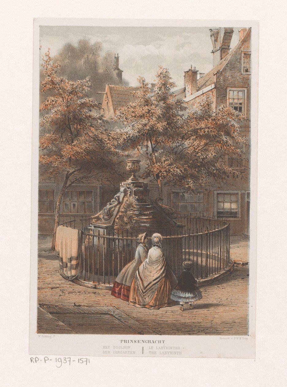 Amsterdam'daki labirentteki çeşme Prinsengracht het labirent / der Irrgarten / le labyrinthe / labirent (nesne üzerindeki başlık) by Willem Hekking jr.