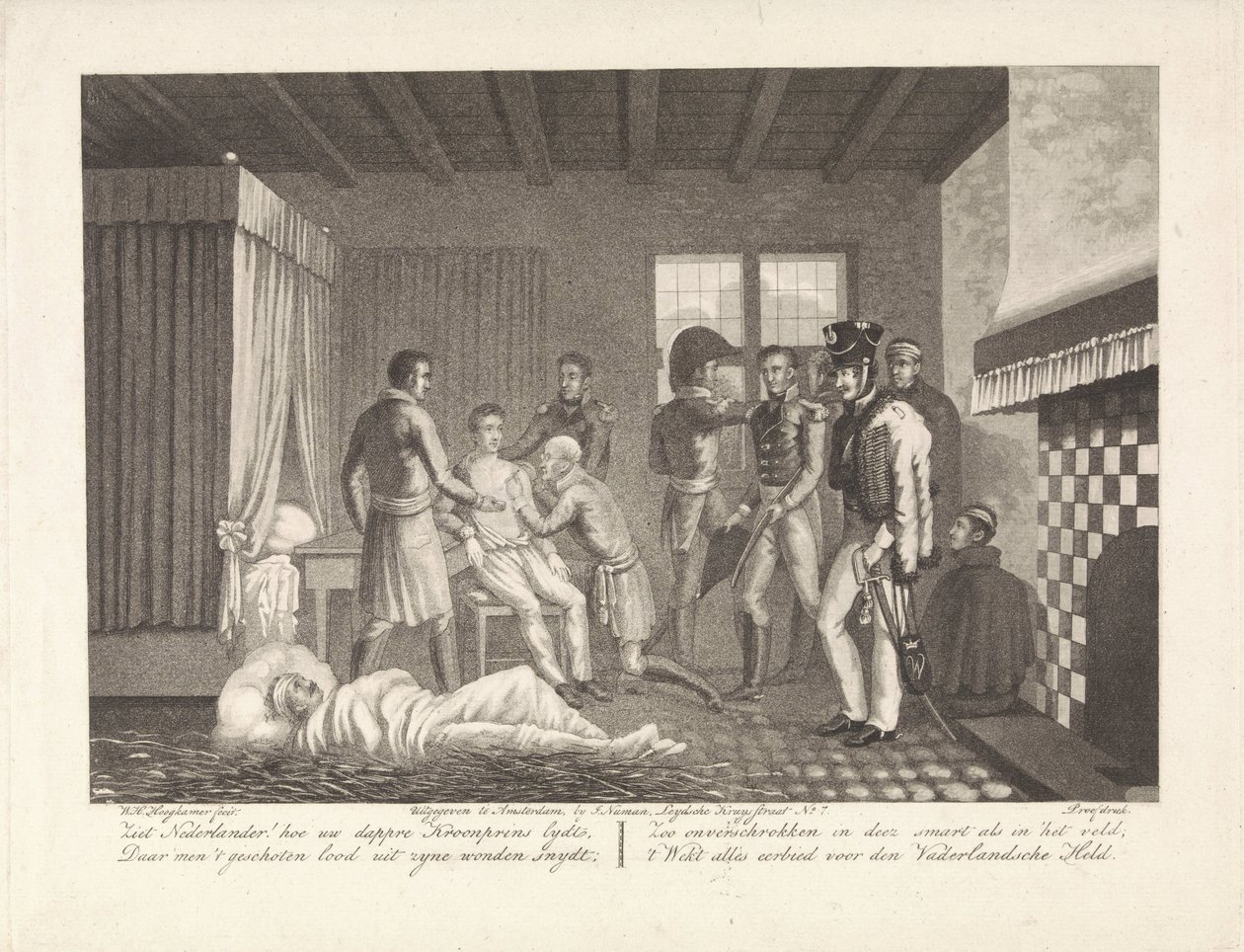 Orange Prensi, 1815 sahra hastanesinde tıbbi tedavi altında yarasının ardından by Willem Hendrik Hoogkamer