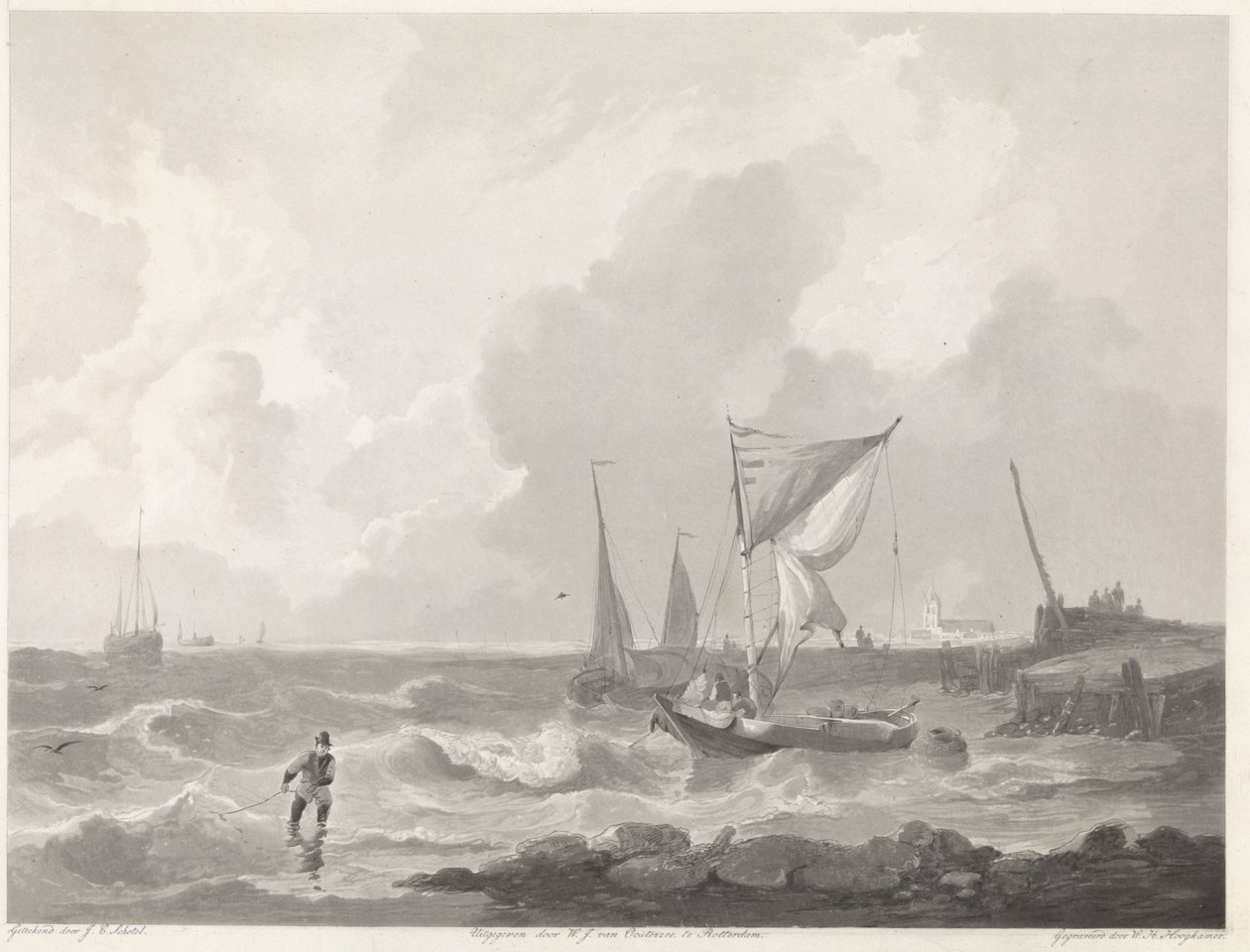 Bir liman başında balıkçı tekneleri by Willem Hendrik Hoogkamer