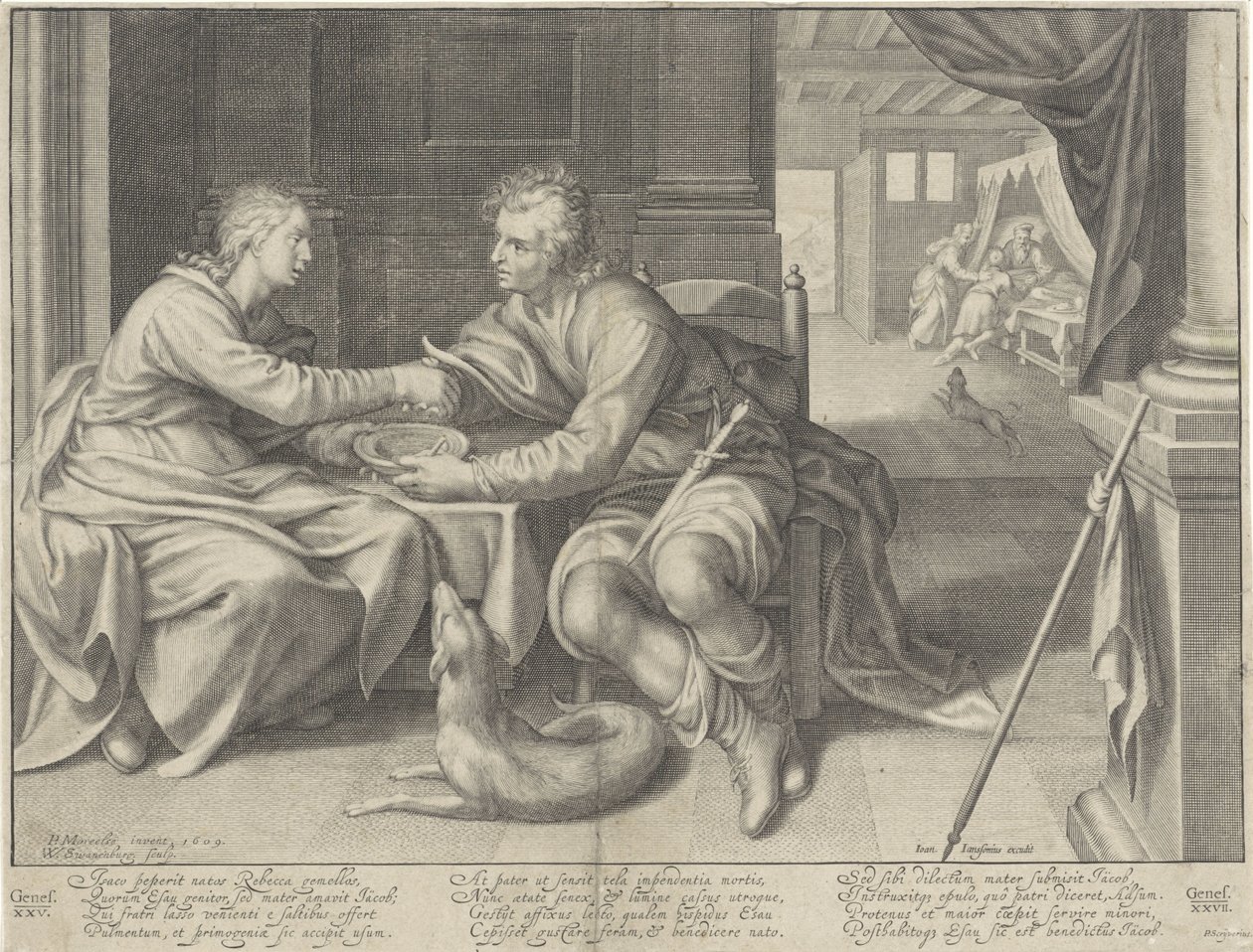 Esav doğuştan hakkını Yakup'a satıyor by Willem Isaacsz. van Swanenburg