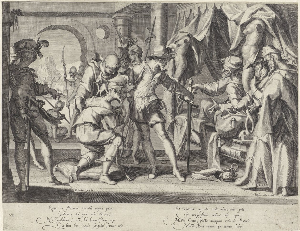 Hollandalı Kont William III, icra memurunun kafasının kesilmesini emrediyor Thronus Justitiae (dizi adı) by Willem Isaacsz. van Swanenburg