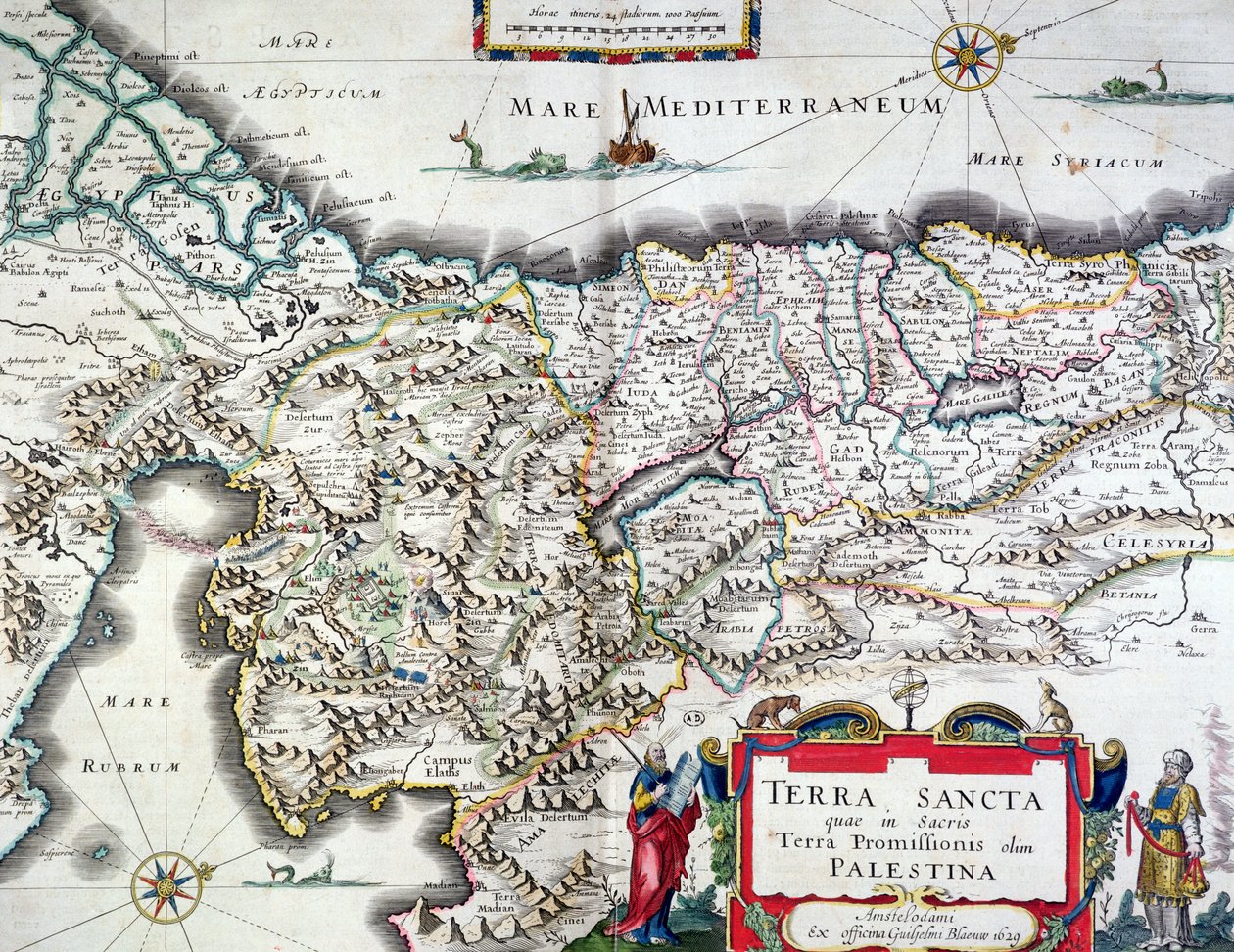Amsterdam'da yayınlanan Kutsal Topraklar Haritası, 1629 (renkli gravür) by Willem Janszoon Blaeu