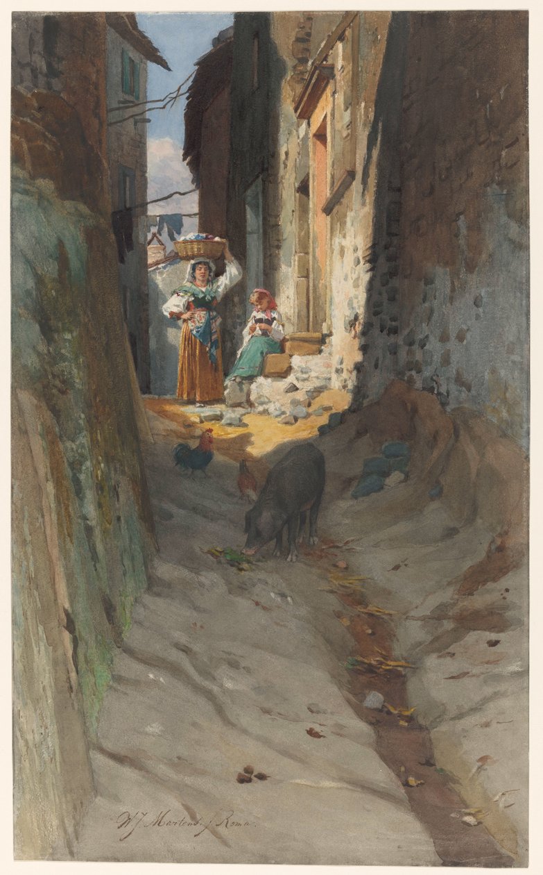 Rocca di Papa'da Küçük Bir Sokak Görünümü by Willem Johann Martens