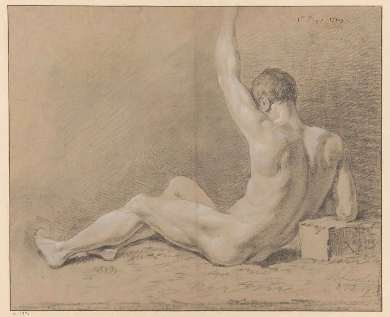 oturan erkek çıplak, arkadan bakıldığında (1.lik ödülü 1769) by Willem Joseph Laquy