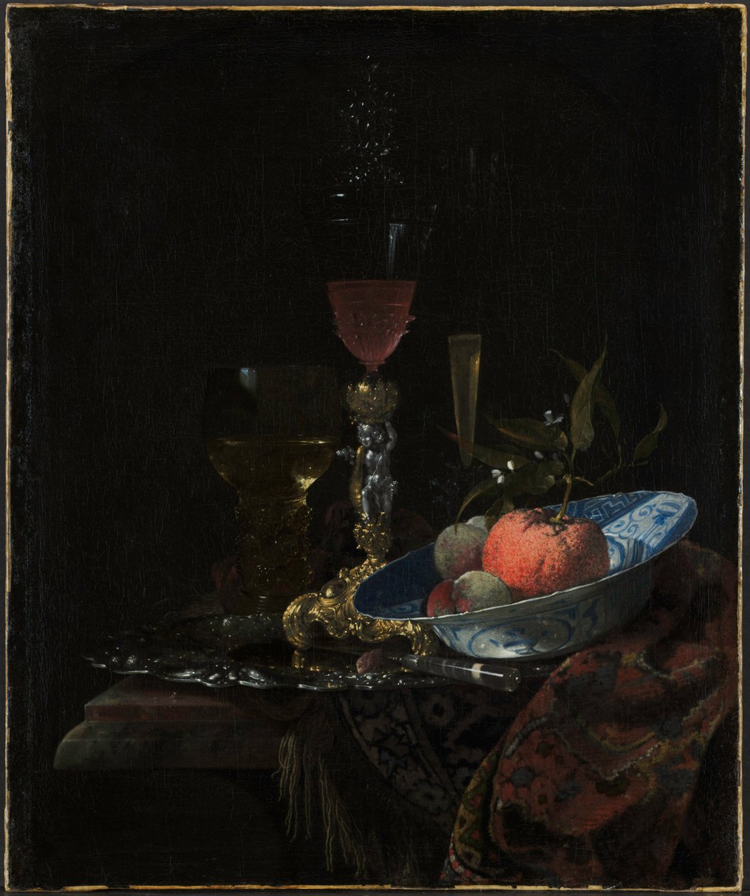 Şarap kadehi ve bir kase meyve, 1663. by Willem Kalf