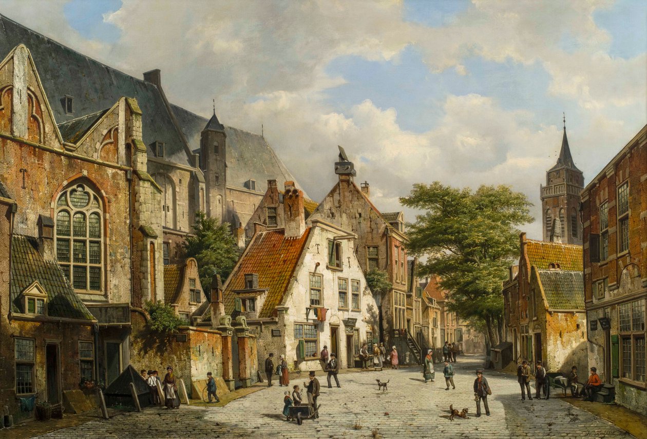 Yazın Hollandalı Bir Sokak Manzarası, 19. Yüzyıl by Willem Koekkoek