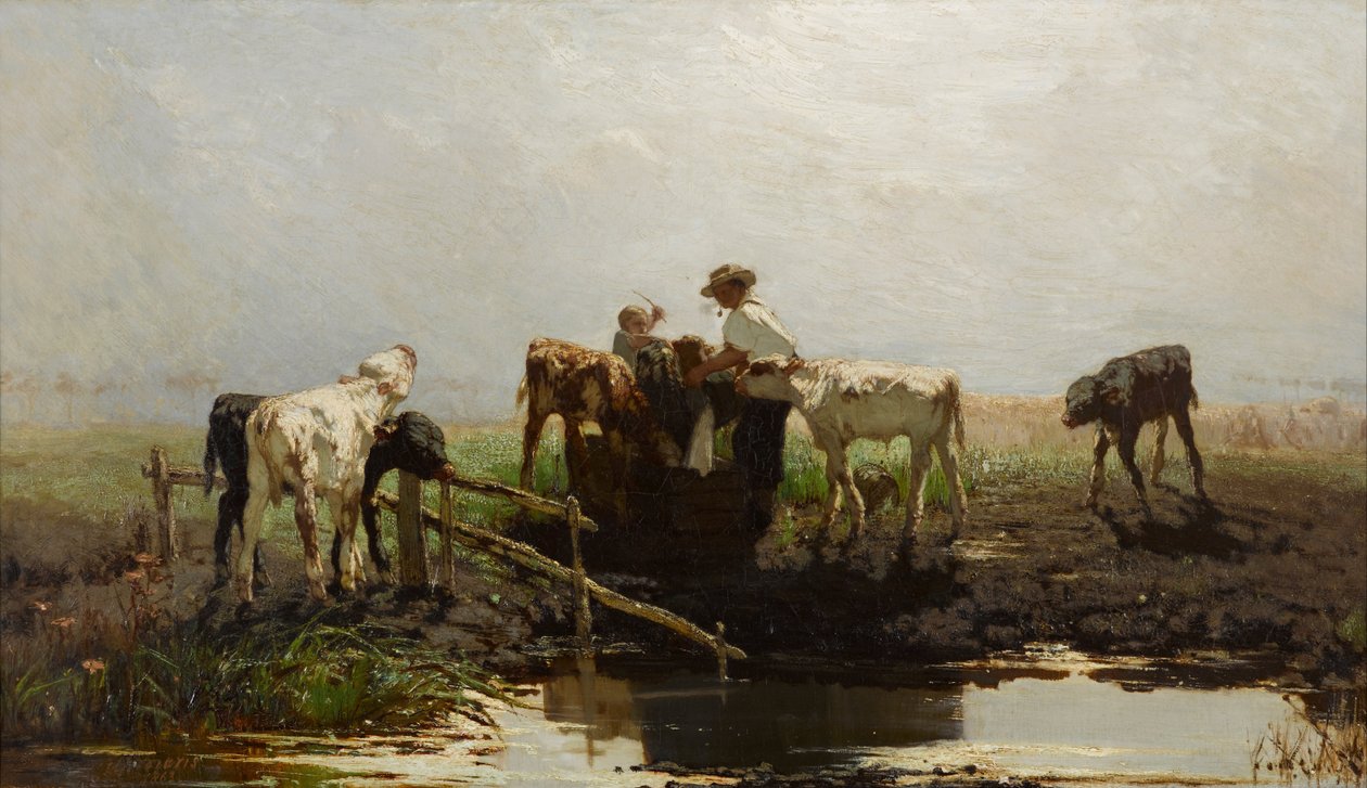 Bir çukurda buzağılar by Willem Maris
