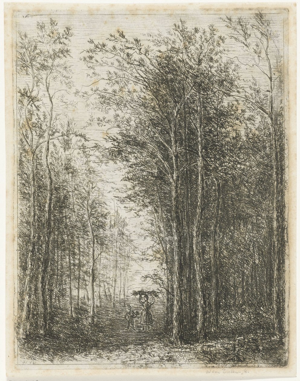 Odun toplayıcıları ile orman manzarası by Willem Matthias Jan van Dielen