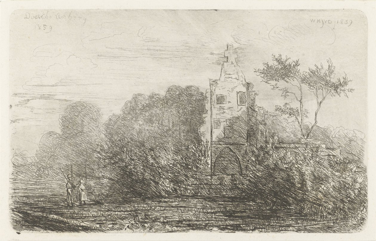 Harabe ve iki figürlü manzara by Willem Matthias Jan van Dielen
