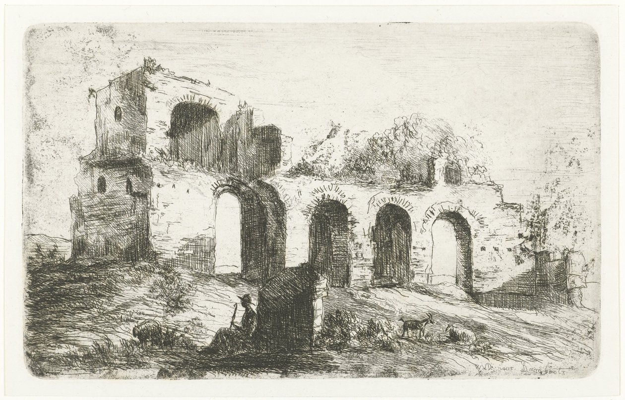 Harabe ile Güney Manzarası ve Sığır ile Çoban by Willem Matthias Jan van Dielen